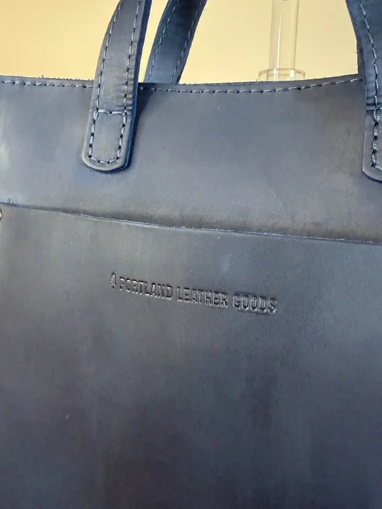 Portland Leather Mini Crossbody Tote Deep Water Blue EUC - Picture 6 of 15